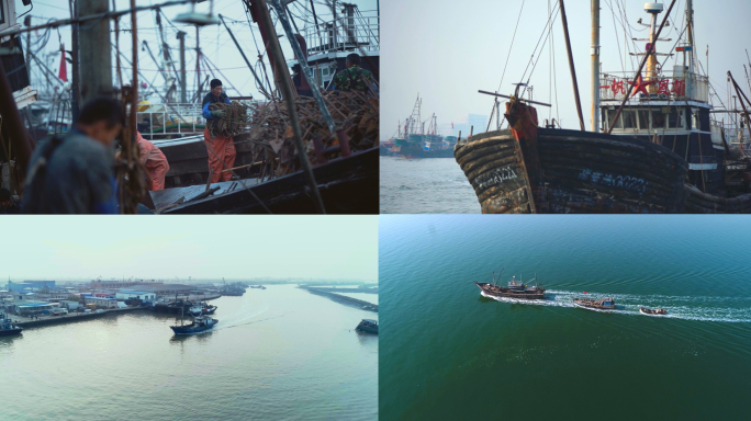 渔民出海渔村生活码头渔船码头渔船出海