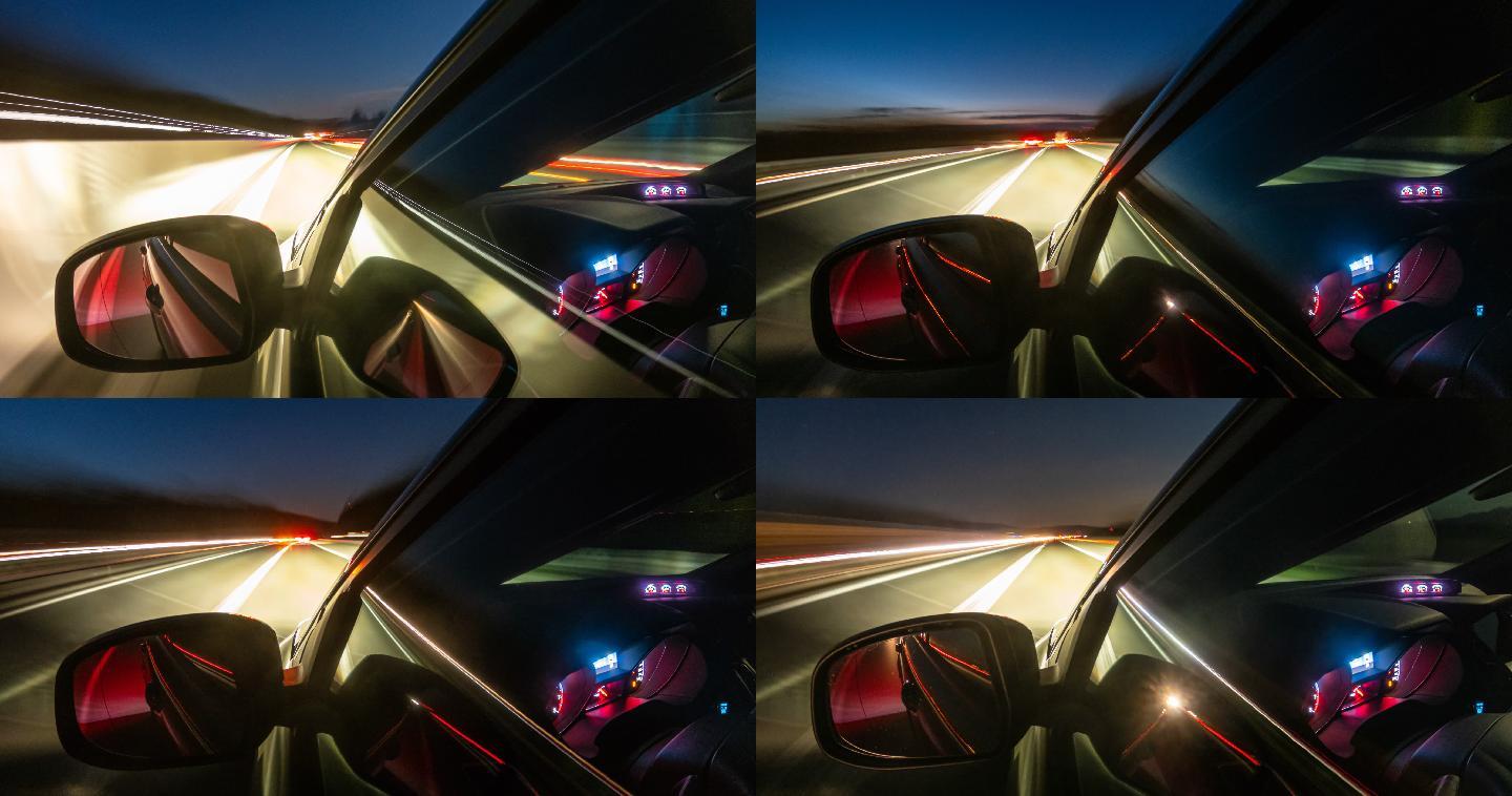 汽车在夜间行驶在高速公路上