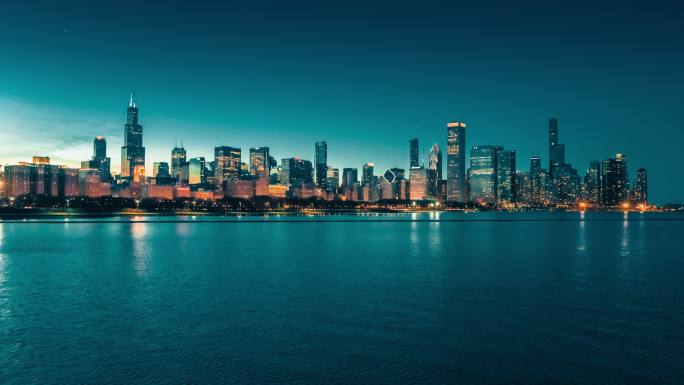 黄昏的芝加哥天际线