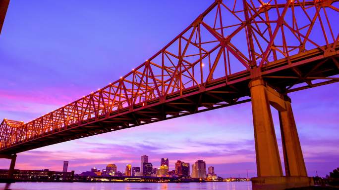 新奥尔良大桥风景城市延时航拍新奥尔良大桥