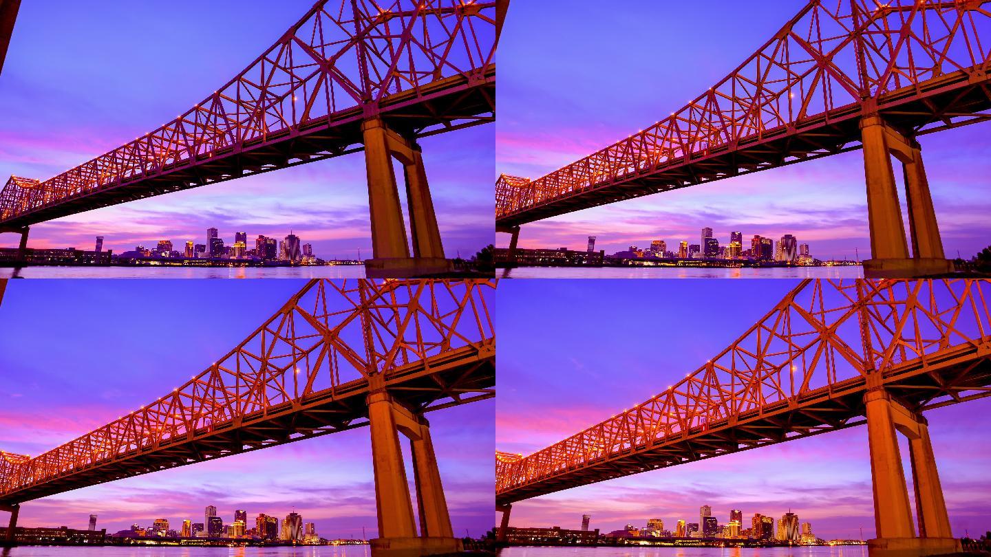 新奥尔良大桥风景城市延时航拍新奥尔良大桥