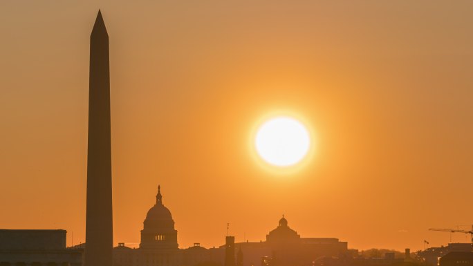 美国华盛顿特区剪影日出太阳风景风光旅游