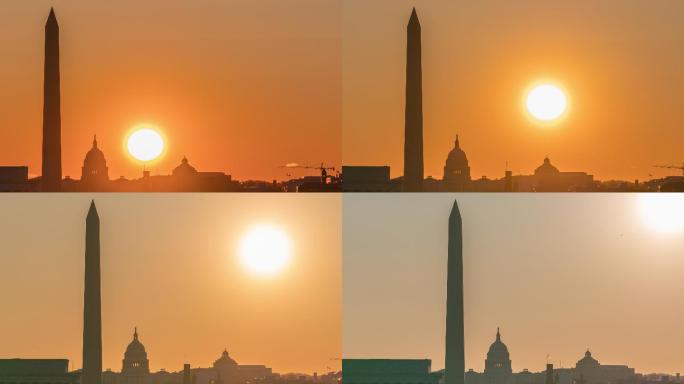 美国华盛顿特区剪影日出太阳风景风光旅游