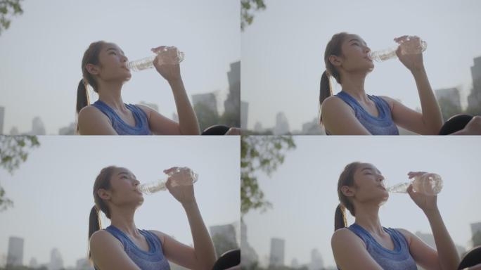保持水分充足女孩喝水中国少女喝矿泉水