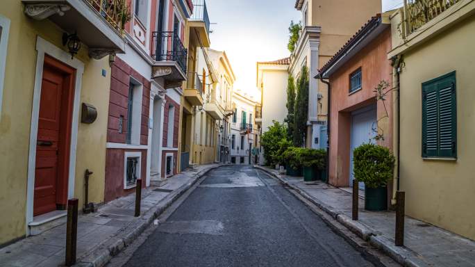 雅典古城风景风情街欧式步行街居民生活人流