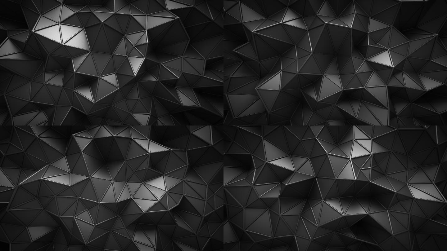 黑色数字技术背景，低多边形形状。