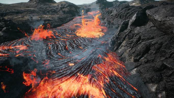 从火山喷发流出的熔岩