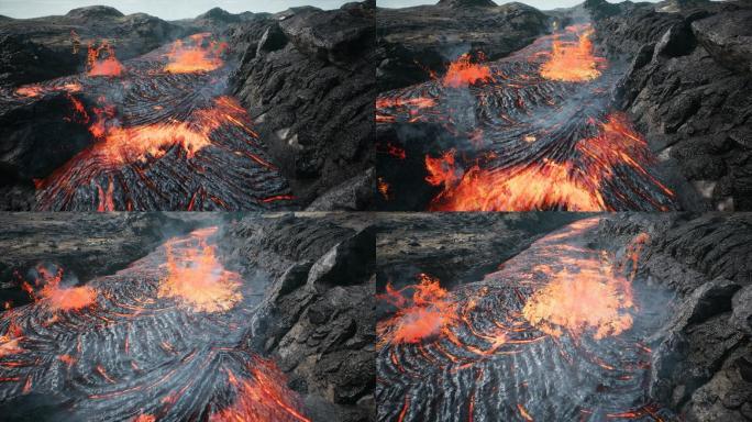 从火山喷发流出的熔岩
