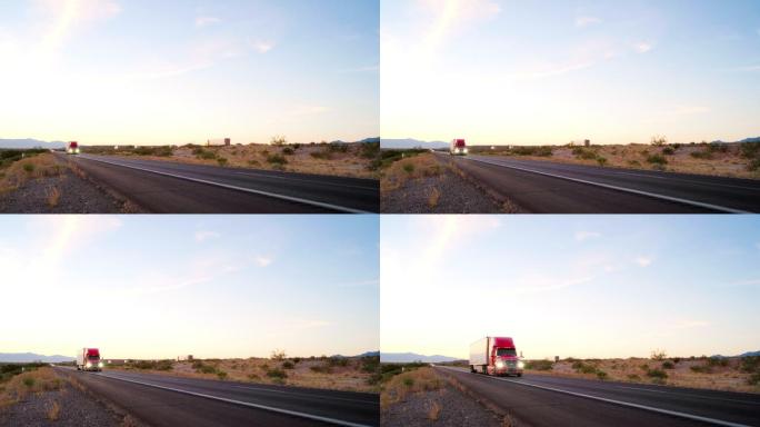 美国西部乡村州际公路上的长途半卡车