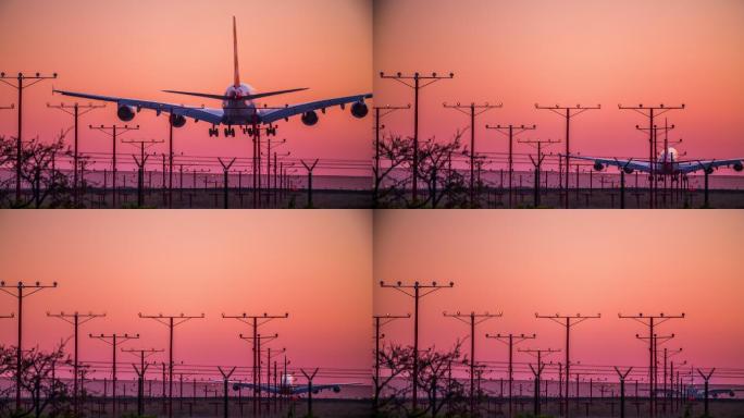 飞机降落在跑道上起降起飞航线空港滑行客机