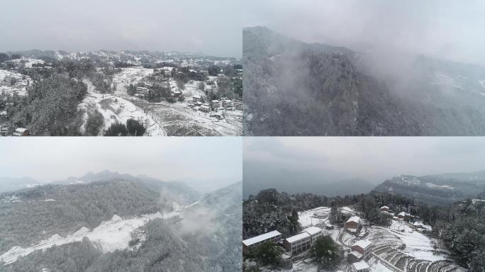 下雪 雪景 大山 乡村  村庄 瑞雪