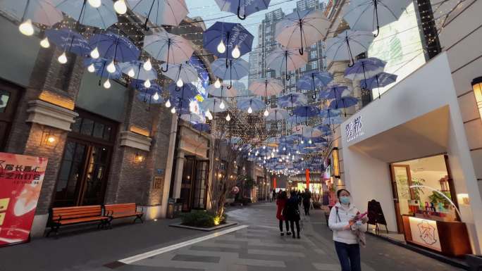 4k繁华的商业街 灯光装饰 节日气氛