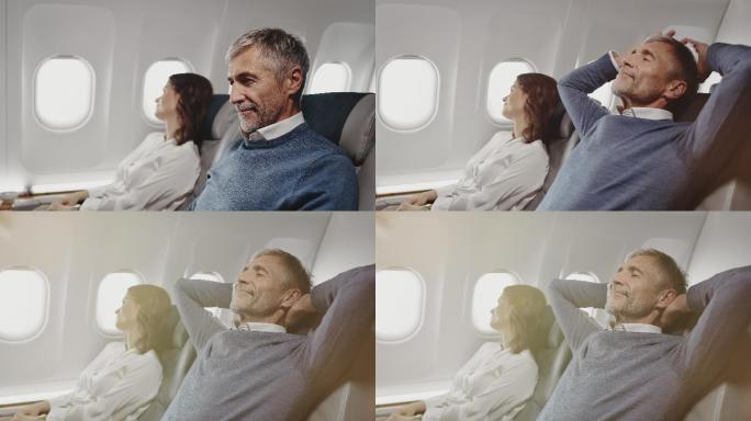 自信的商人在座位上放松