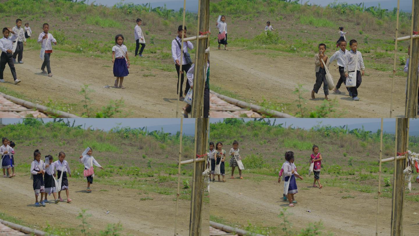 老挝农村放学回家的孩子
