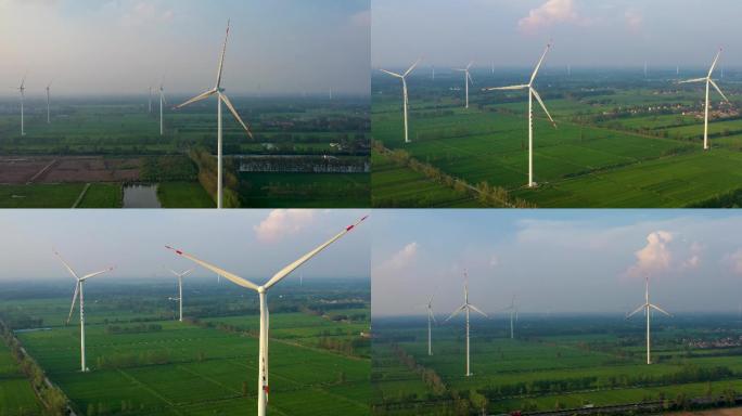 航拍江南地区新能源风机