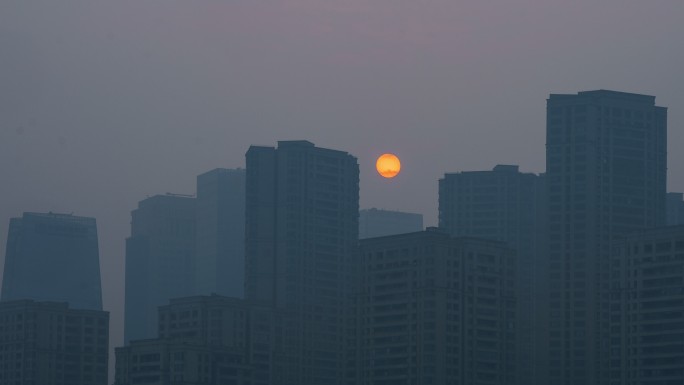 4k城市日落 太阳落下