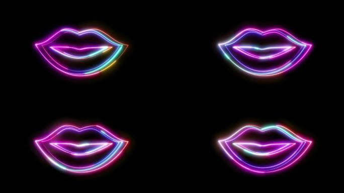 霓虹灯风格女性嘴唇形状的图标。