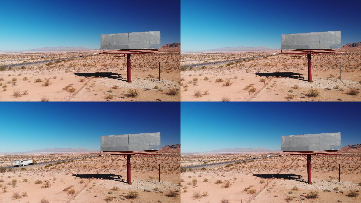 在犹他州沙漠15号州际公路旁的广告牌广告
