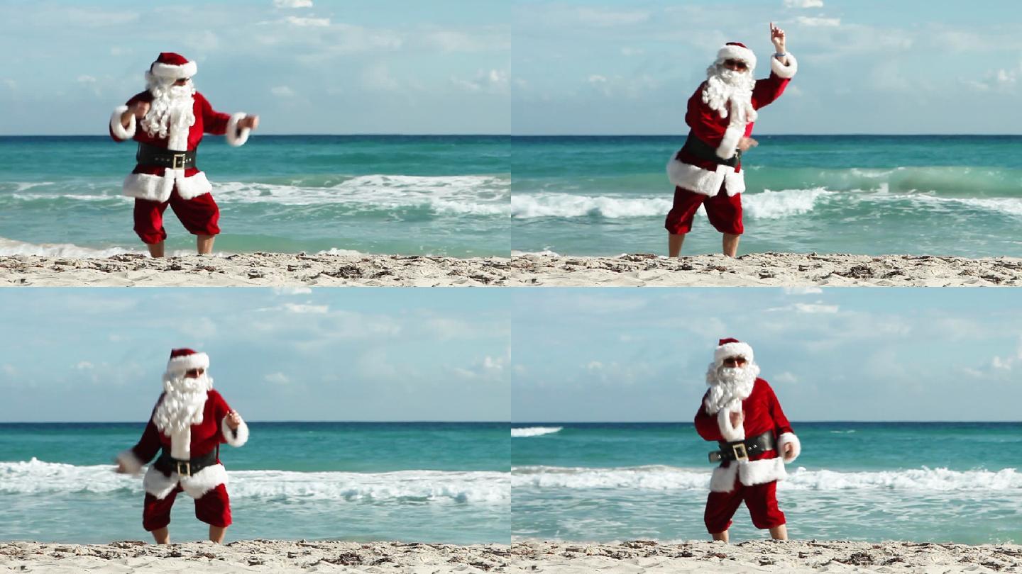 圣诞老人在海边跳舞