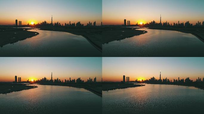 迪拜天际线日落海景