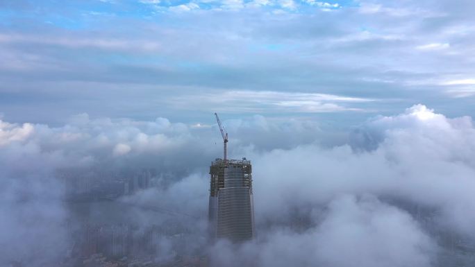 航拍武汉地标建筑606绿地云海高楼长镜头