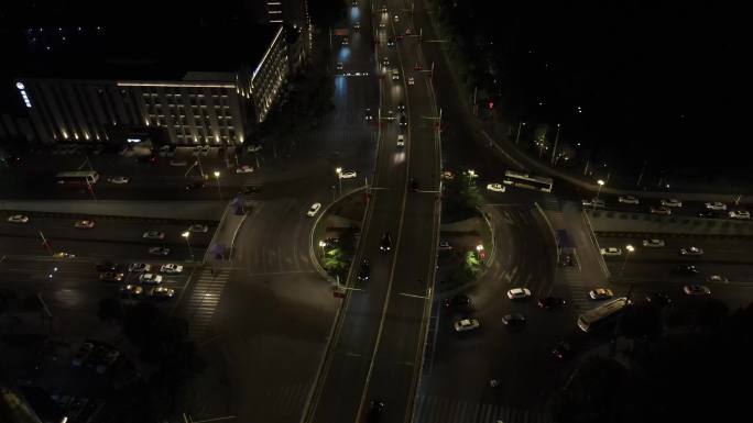 【4K】城市高架转盘夜景车流航拍