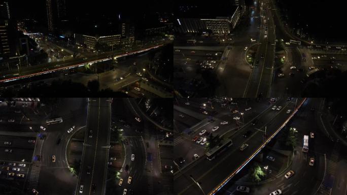 【4K】城市高架转盘夜景车流航拍