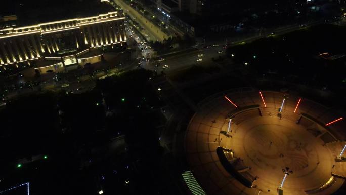 【4K】武汉洪山广场城市车流夜景航拍