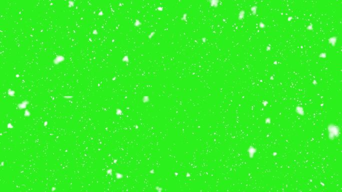 绿色屏幕上的降雪下雪花动画特效雪抠像透明