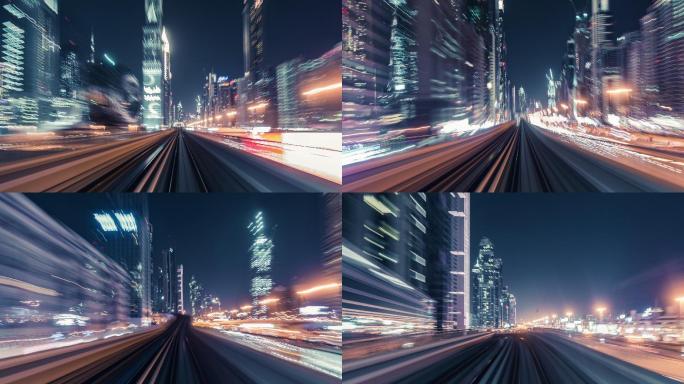 城市夜景城市延时光影穿梭速度穿过城市交通