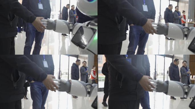 和机器人握手，智能机器人