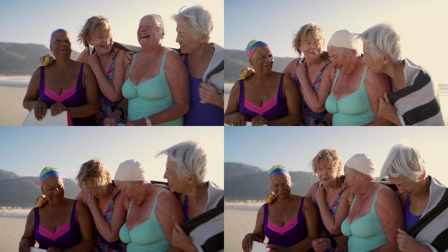 一群女性朋友在海滩上享受自由时光