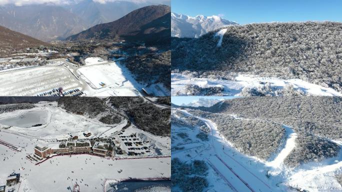 阿坝雪山雪景茂县九鼎山太子岭滑雪场航拍