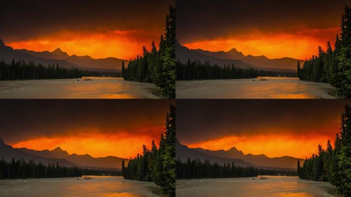 加拿大班夫国家公园的野火-时间流逝