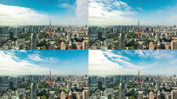从摩天大楼顶部俯瞰东京天际线。