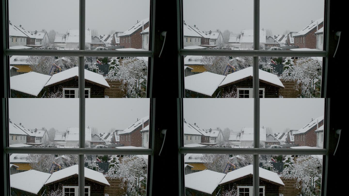 窗外飘落的雪窗外雪景冬季飘落的雪
