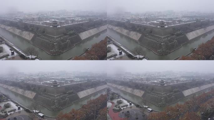 疫情管控西安城墙下雪