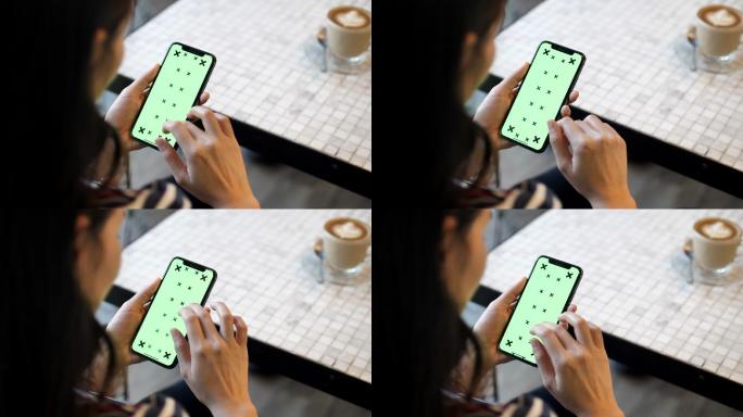 在咖啡馆使用智能手机绿屏可抠像