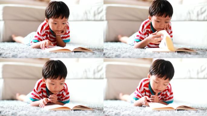正在读书的小男孩婴儿亲子互动陪伴家庭温馨