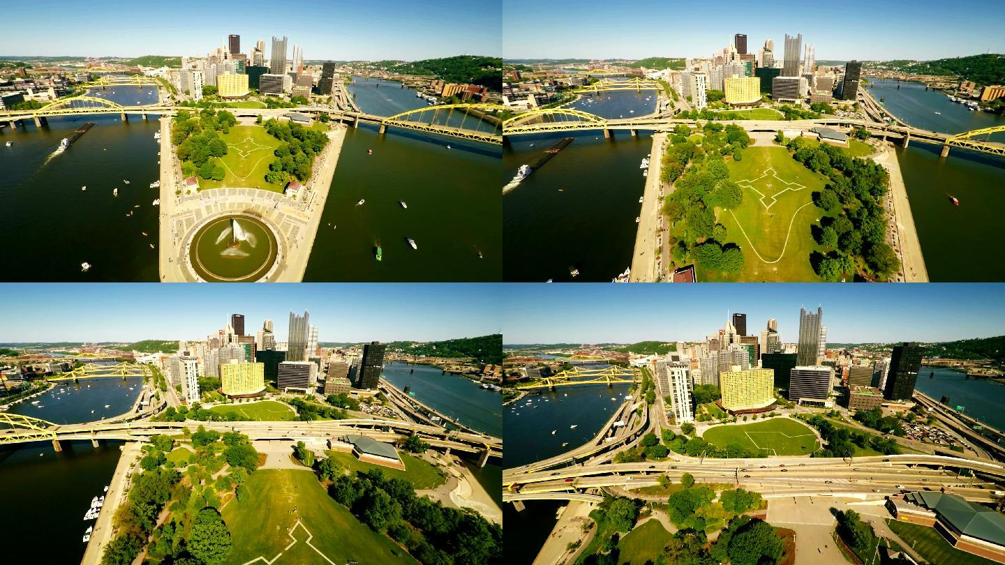 匹兹堡市区鸟瞰图城市建筑快速发展航拍延时