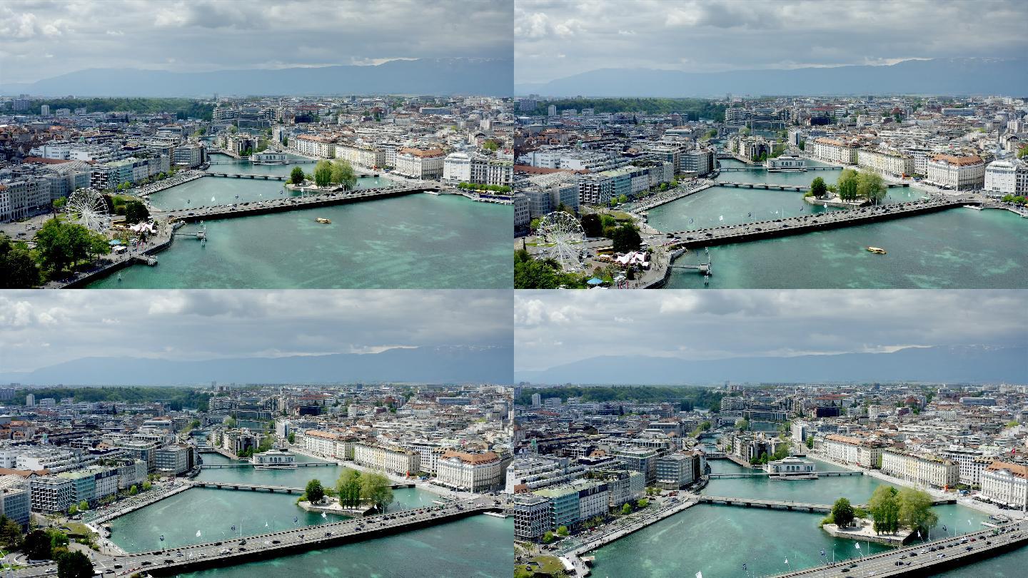 瑞士日内瓦鸟瞰图城市景观早晨海滨