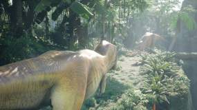 侏罗纪史公园中两只食肉恐龙视频素材