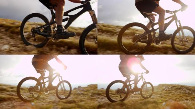 山地自行车手骑车极限运动登山励志