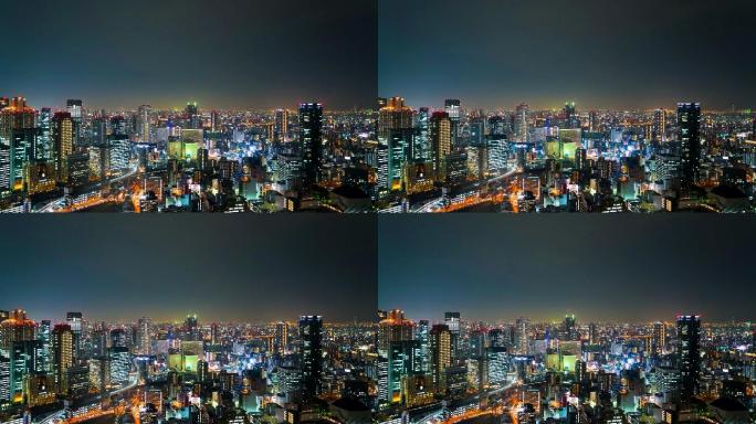大阪市天际线繁华建筑群大气全景空镜