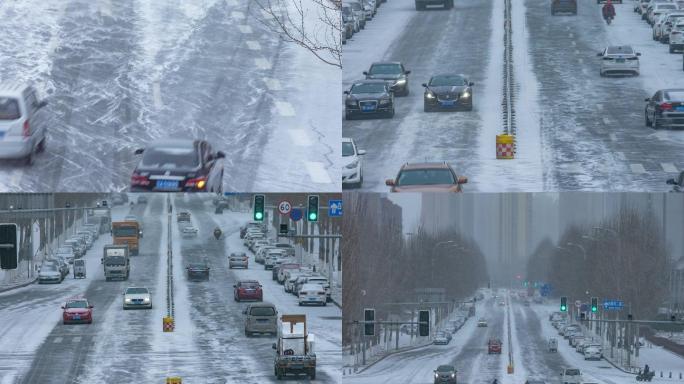 冬季下雪道路交通车流人流【合集】