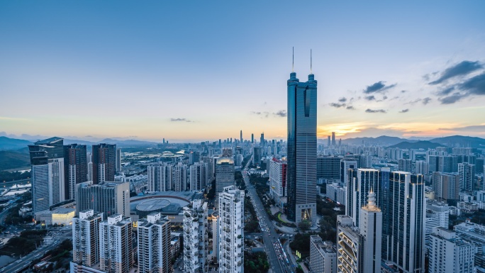 深圳罗湖地王大厦城市日转夜延时摄影素材