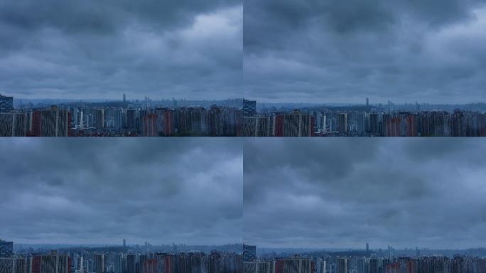 4K城市乌云延时 雨中城市