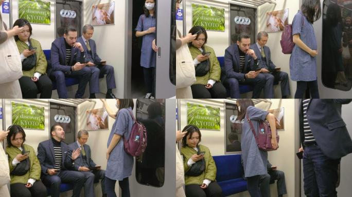 拥挤的地铁孕妇让座品德高尚