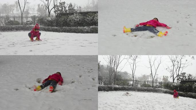 小女孩雪地里玩耍