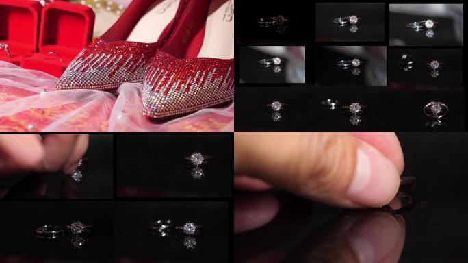 婚鞋戒指拍摄婚介视频素材团扇光线戒指